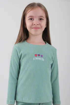 0 pamuklu kindness ve kalp nakişli kiz çocuk sweatshirt