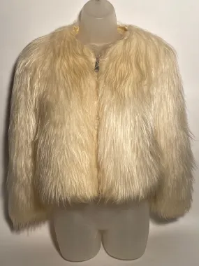 1970s Mongolian Shearling Faux Long Fur Waist Jacket Medium