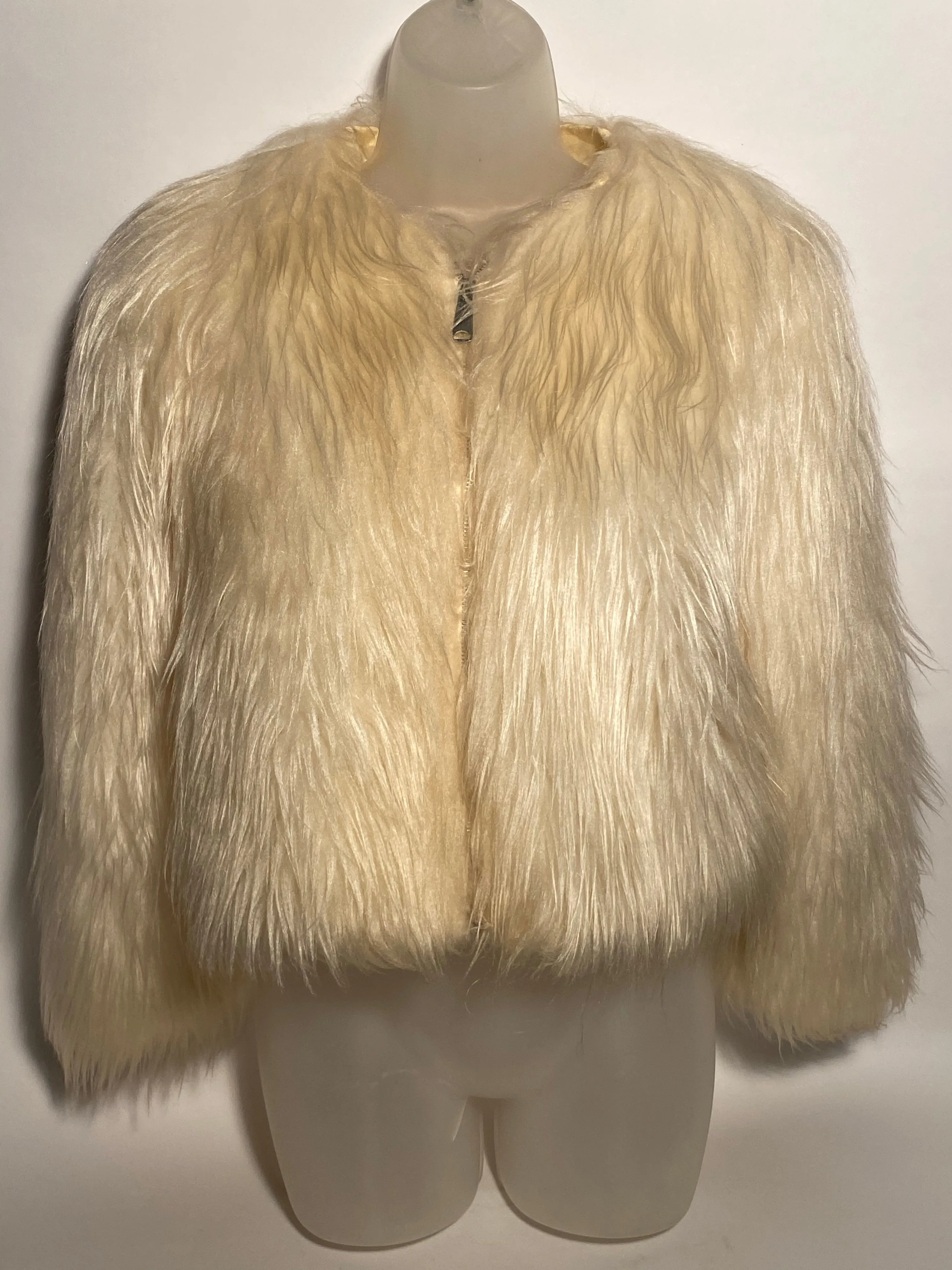 1970s Mongolian Shearling Faux Long Fur Waist Jacket Medium