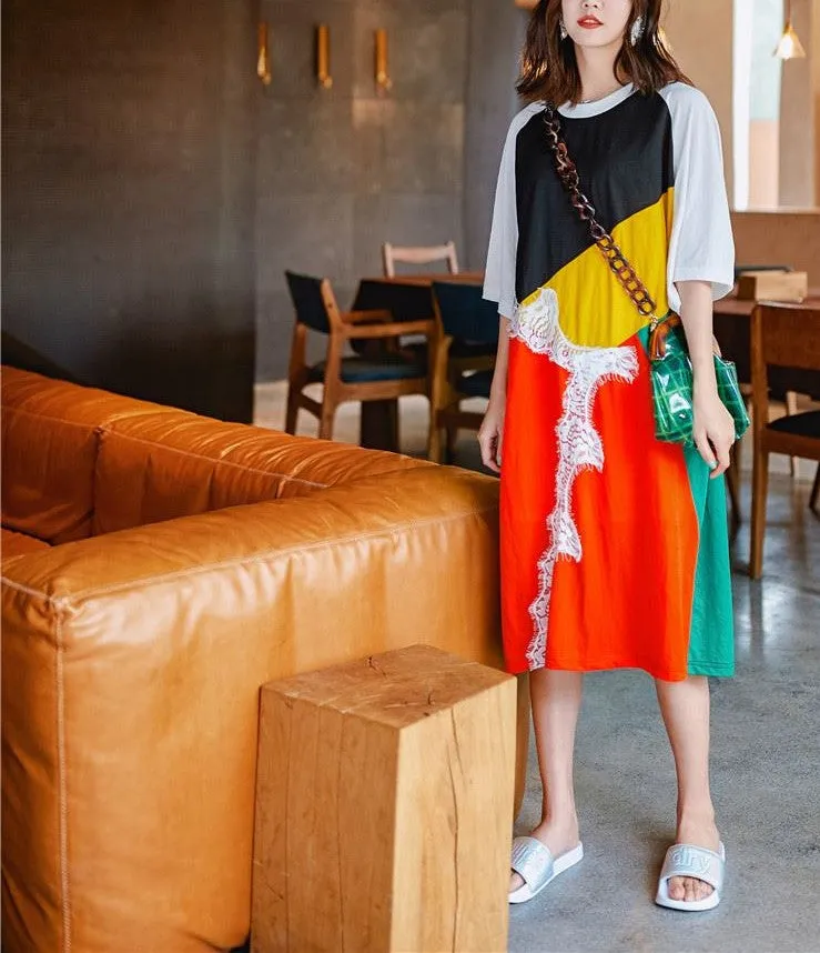 8GIRLS LACE INSERT COLORBLOCK SHIRT DRESS