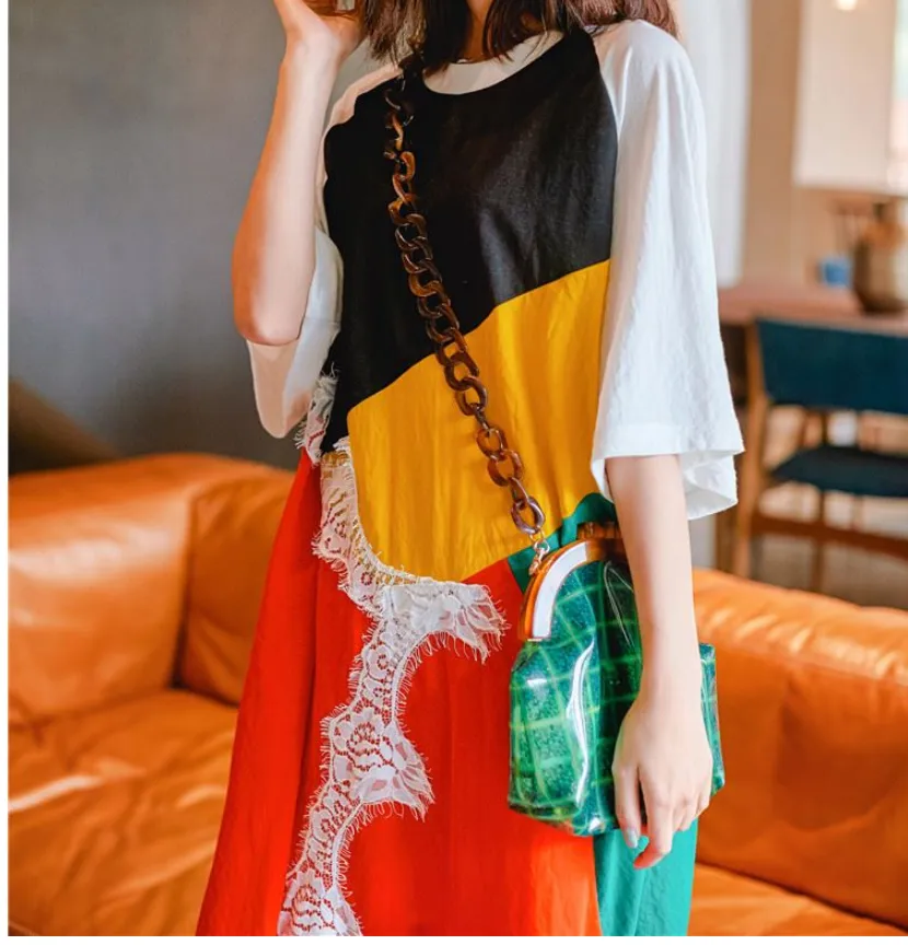 8GIRLS LACE INSERT COLORBLOCK SHIRT DRESS