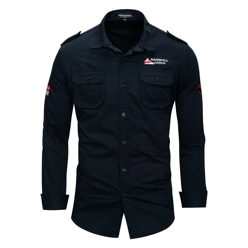 Angelo Ricci™ Cotton Military Long Sleeve Shirt