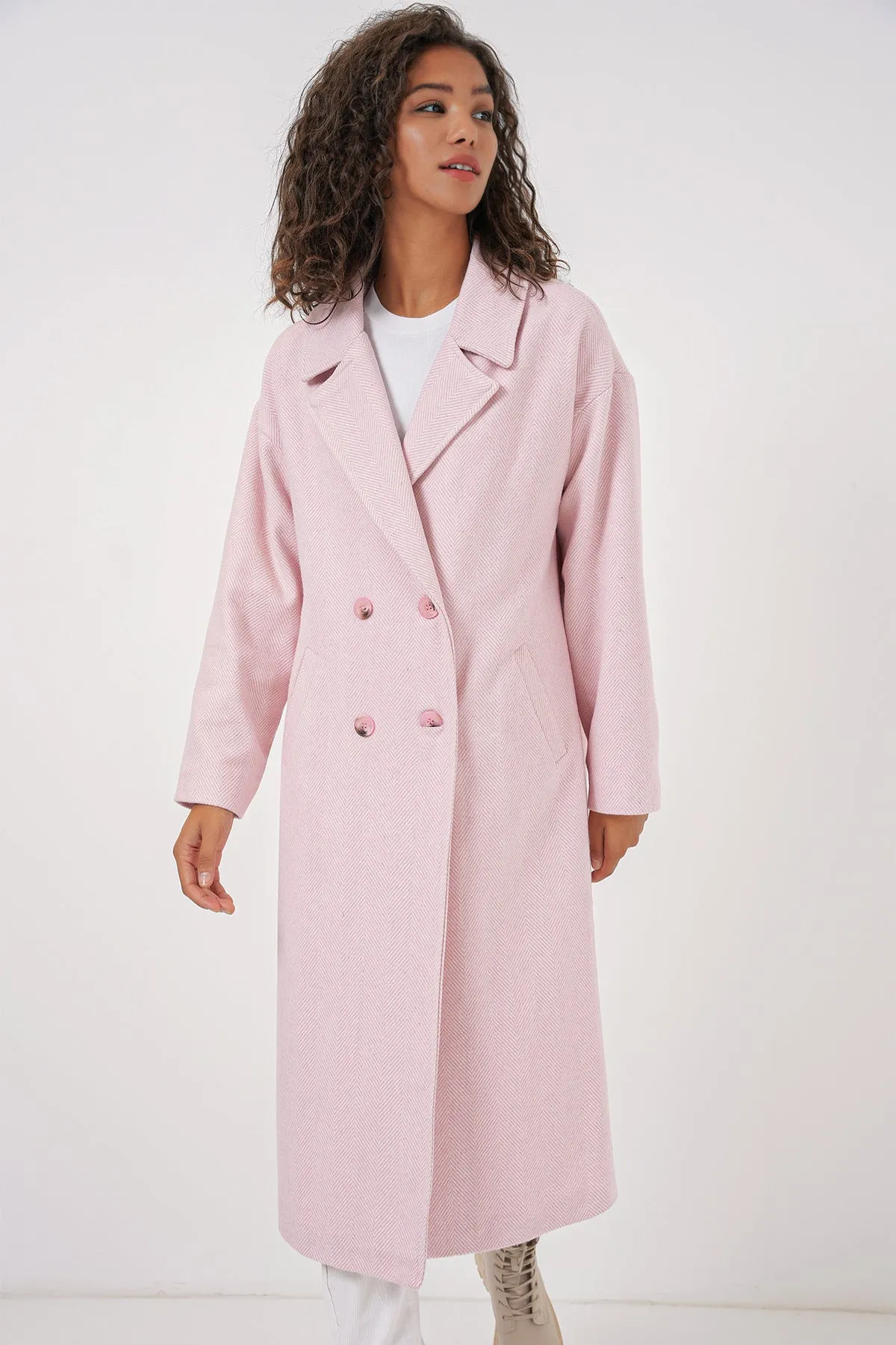 BGD Women Oversized Wide Cut Wool Long Coat - Powder - Azusa