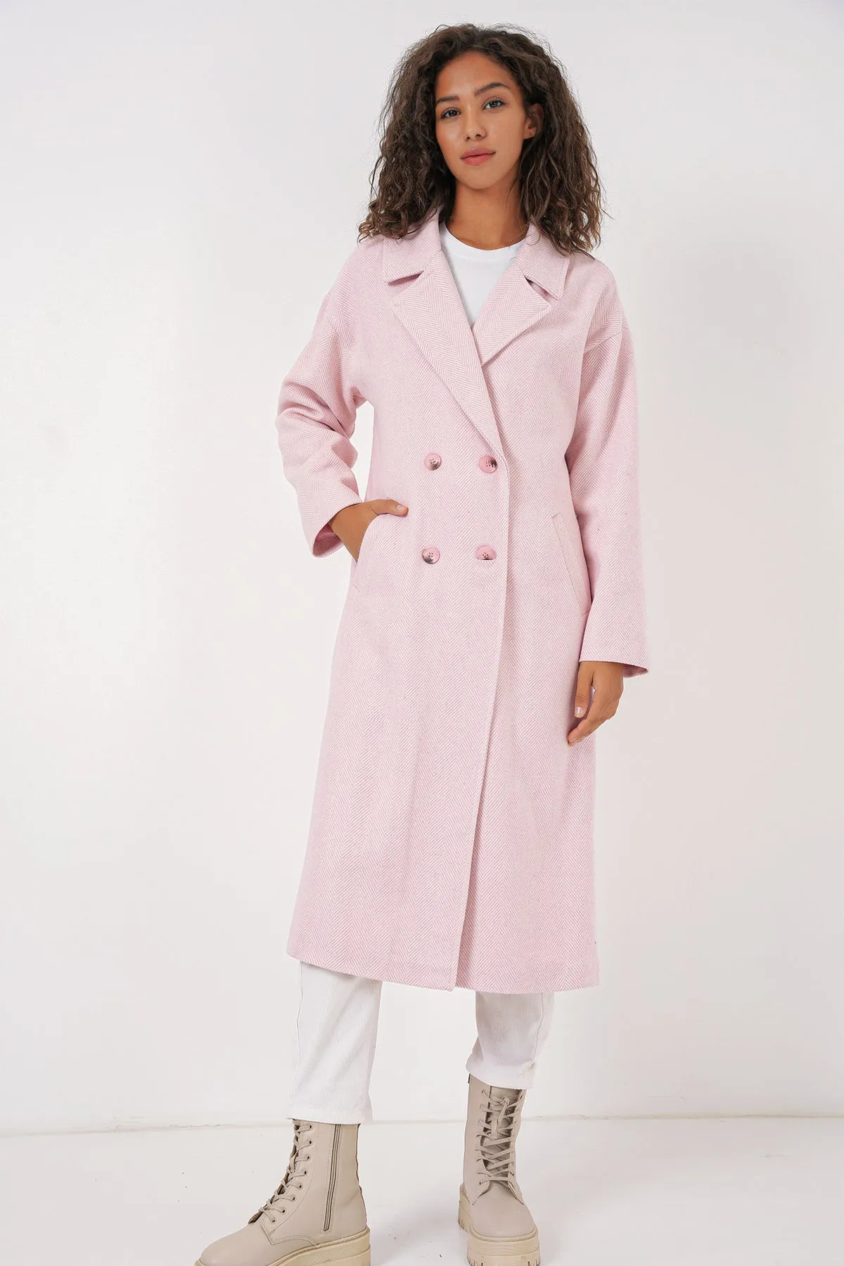 BGD Women Oversized Wide Cut Wool Long Coat - Powder - Azusa
