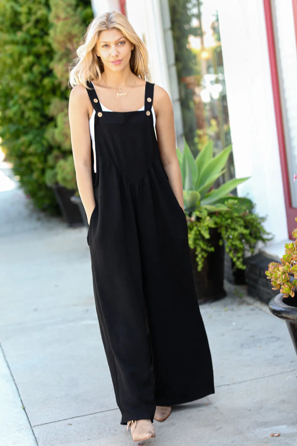 Black Wide Leg Suspender Overall Jumpsuit