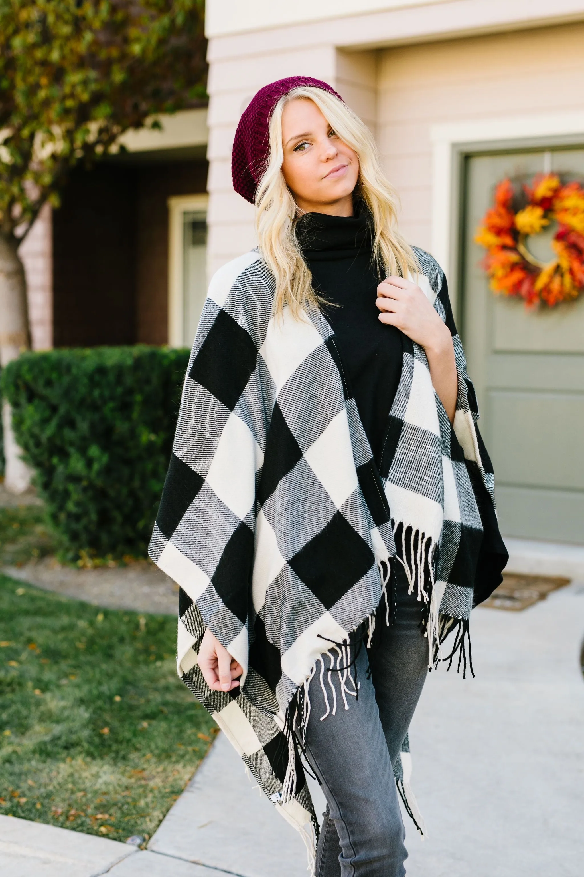 Blank Check Plaid Poncho - 11/12/2019