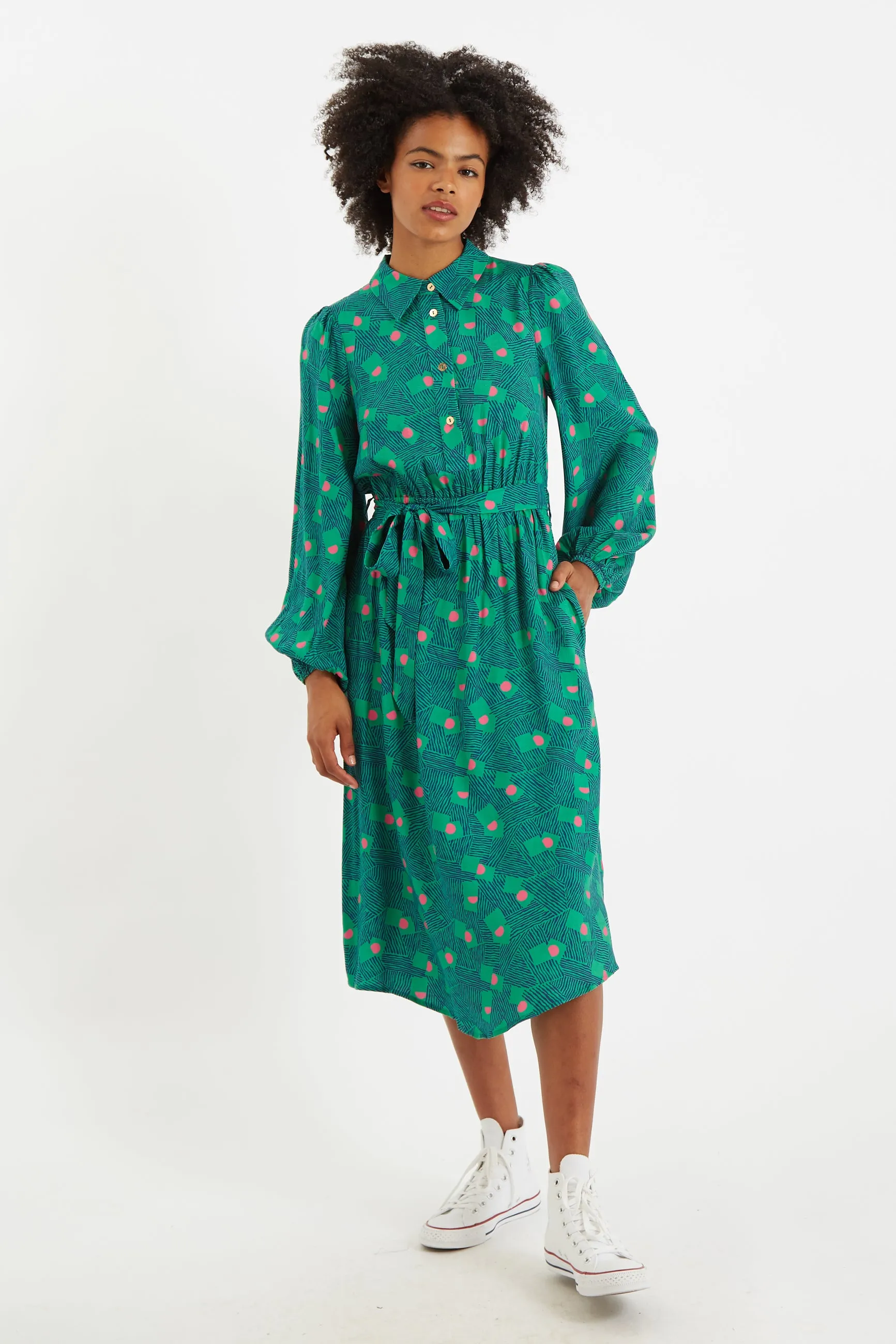 Bron Bauhaus Abstract Print Midi Shirt Dress