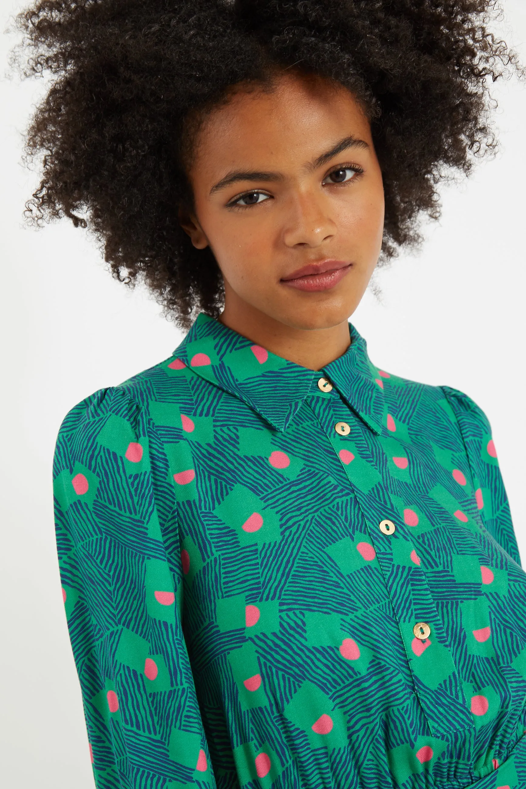 Bron Bauhaus Abstract Print Midi Shirt Dress