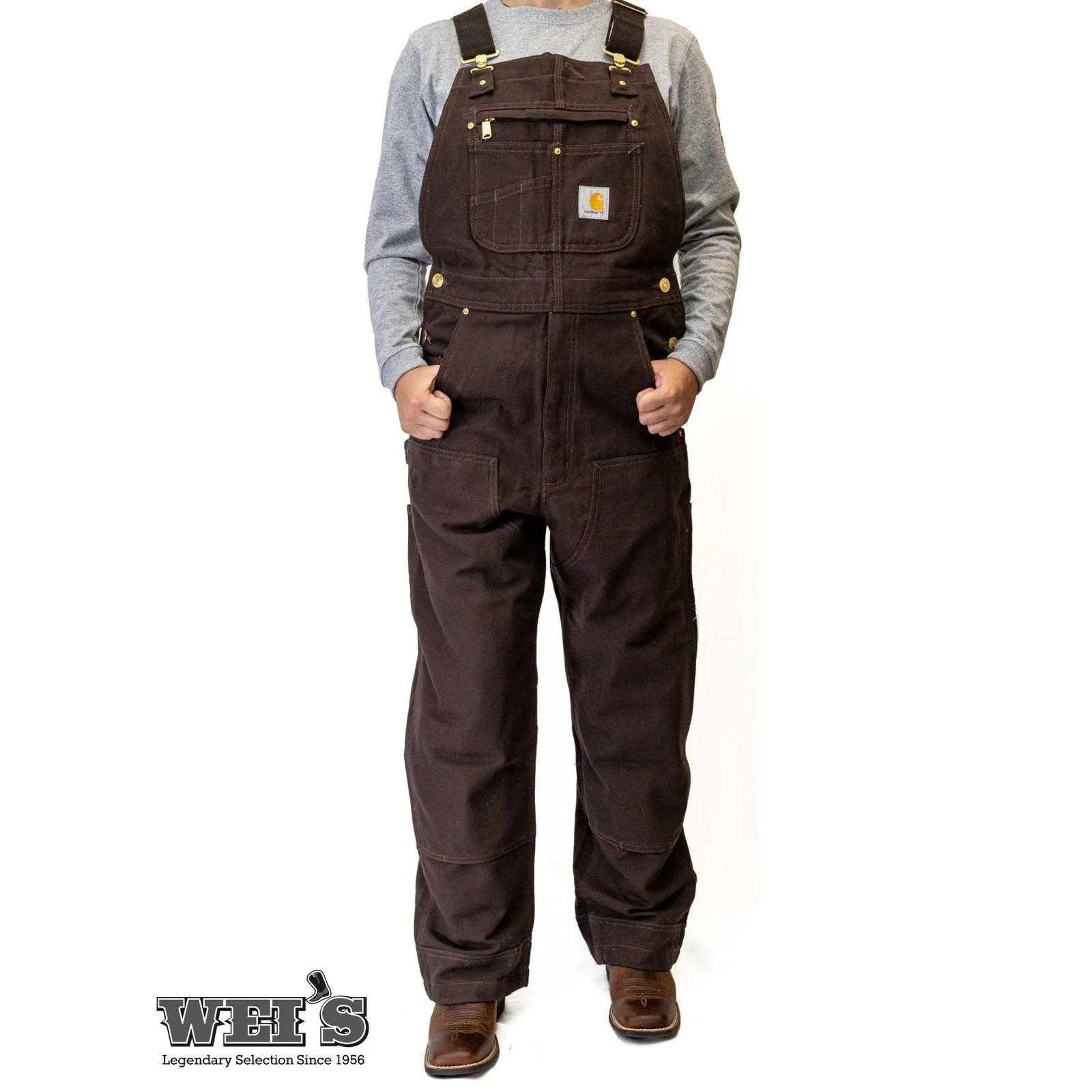 Carhartt Work Men's Bib Overalls Unlined Duck Dark Brown