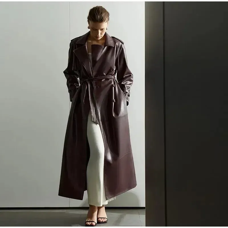Chic PU Lace-up Trench Coat