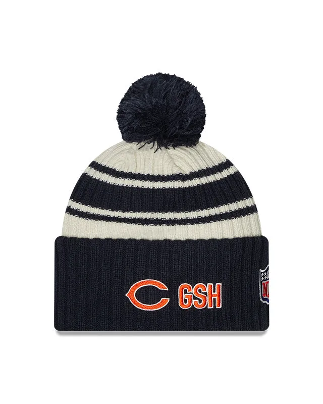 Chicago Bears "C" New Era 2022 Sideline - Sport Cuffed Pom Knit Hat - Cream/Navy
