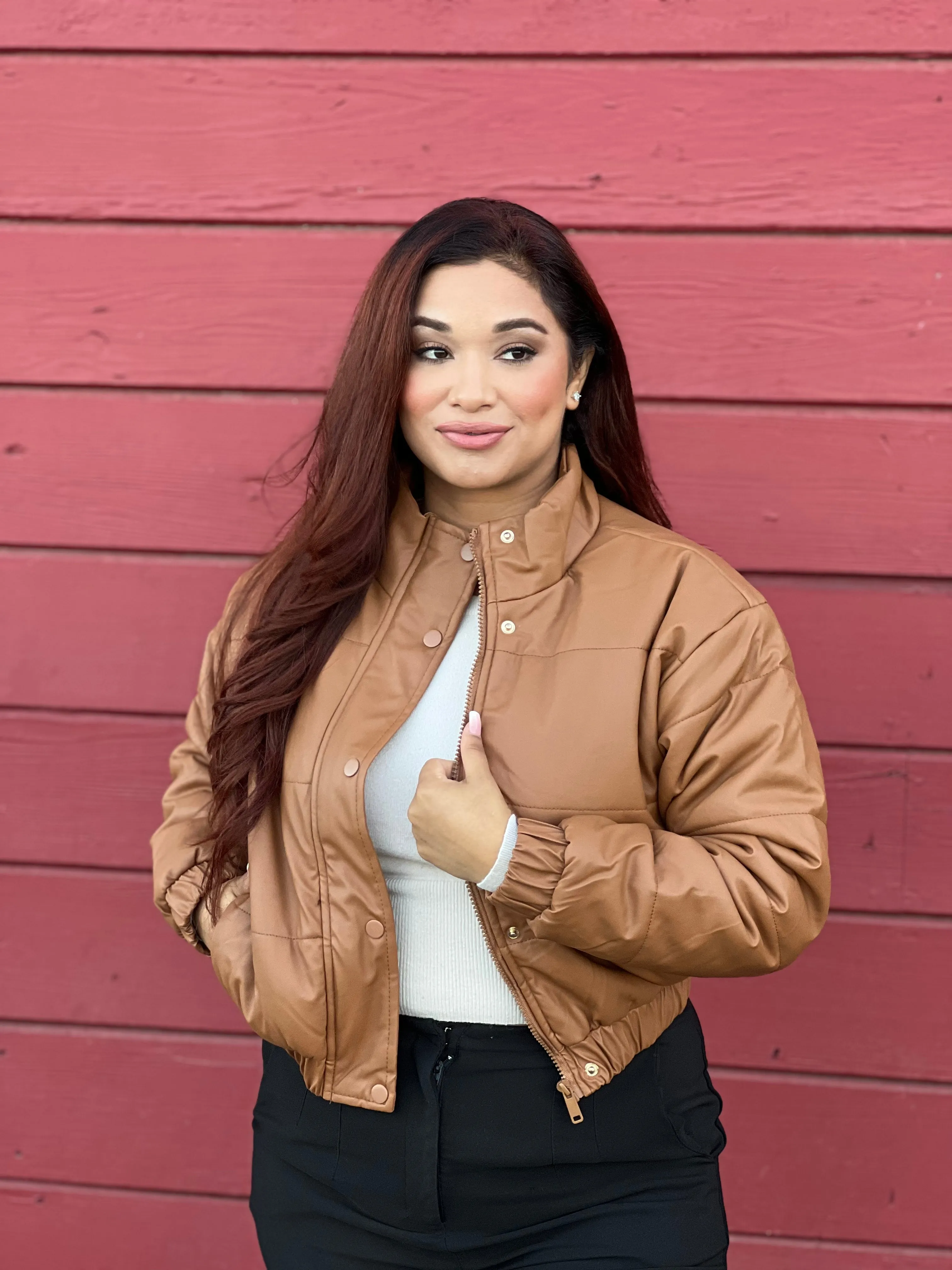 Comfy Faux Leather Puffer Jacket (2 Color Options)