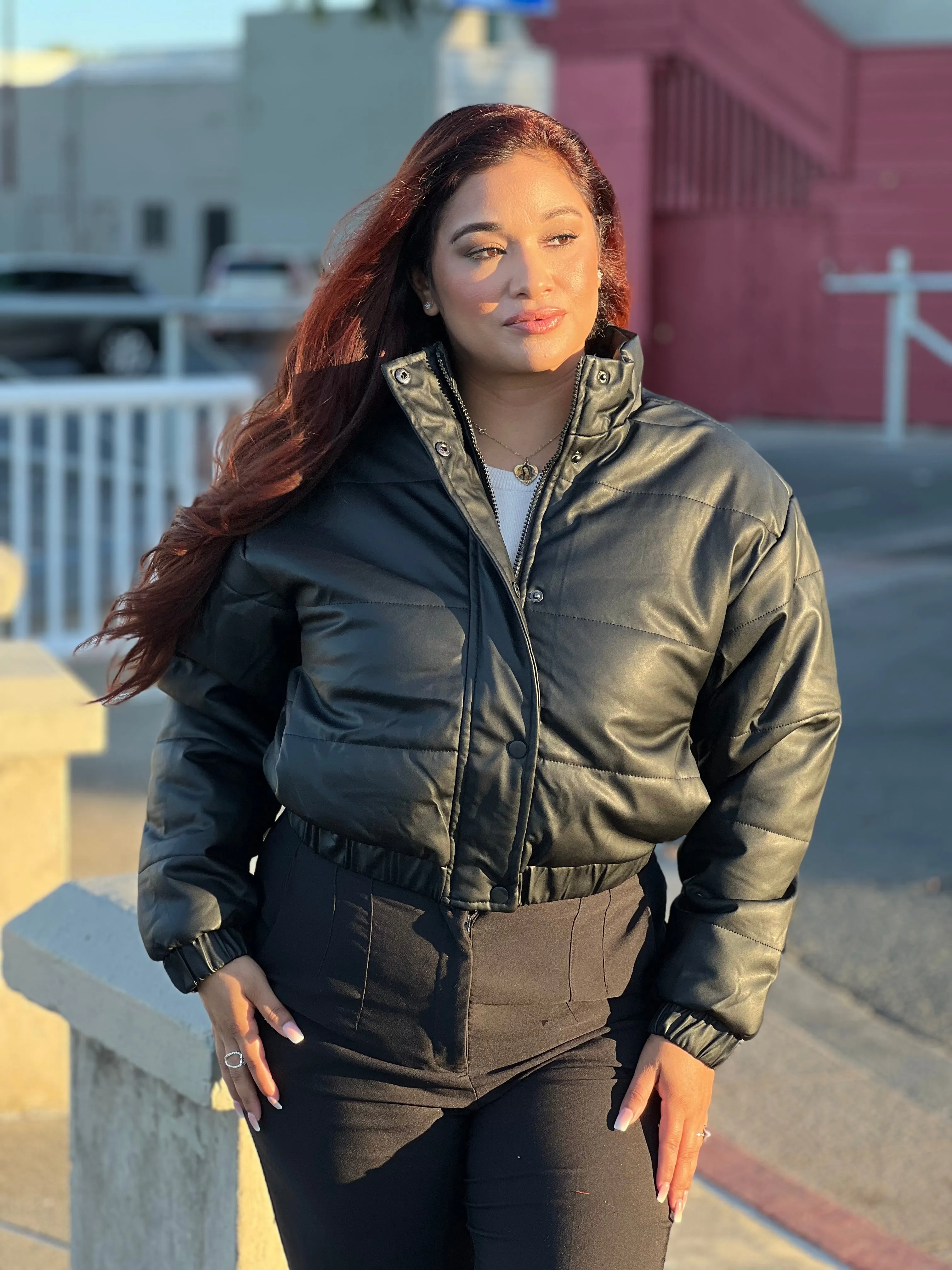 Comfy Faux Leather Puffer Jacket (2 Color Options)