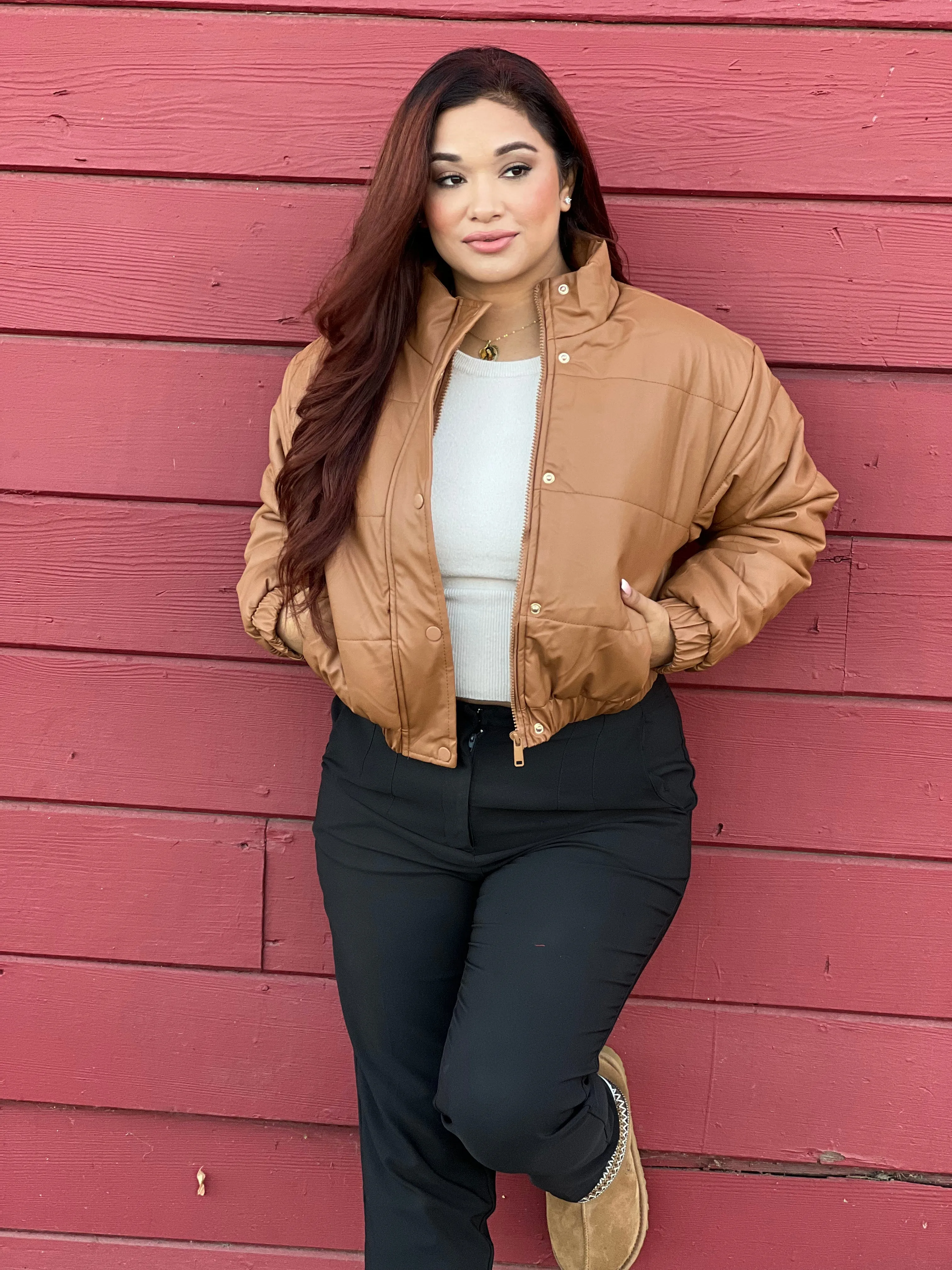 Comfy Faux Leather Puffer Jacket (2 Color Options)