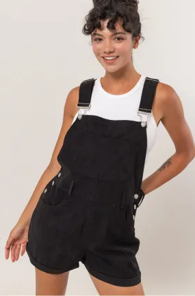  Corduroy Overall Shorts - Black