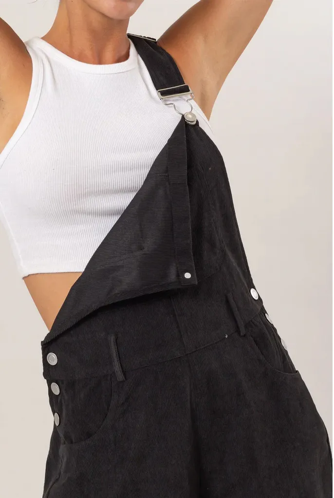  Corduroy Overall Shorts - Black