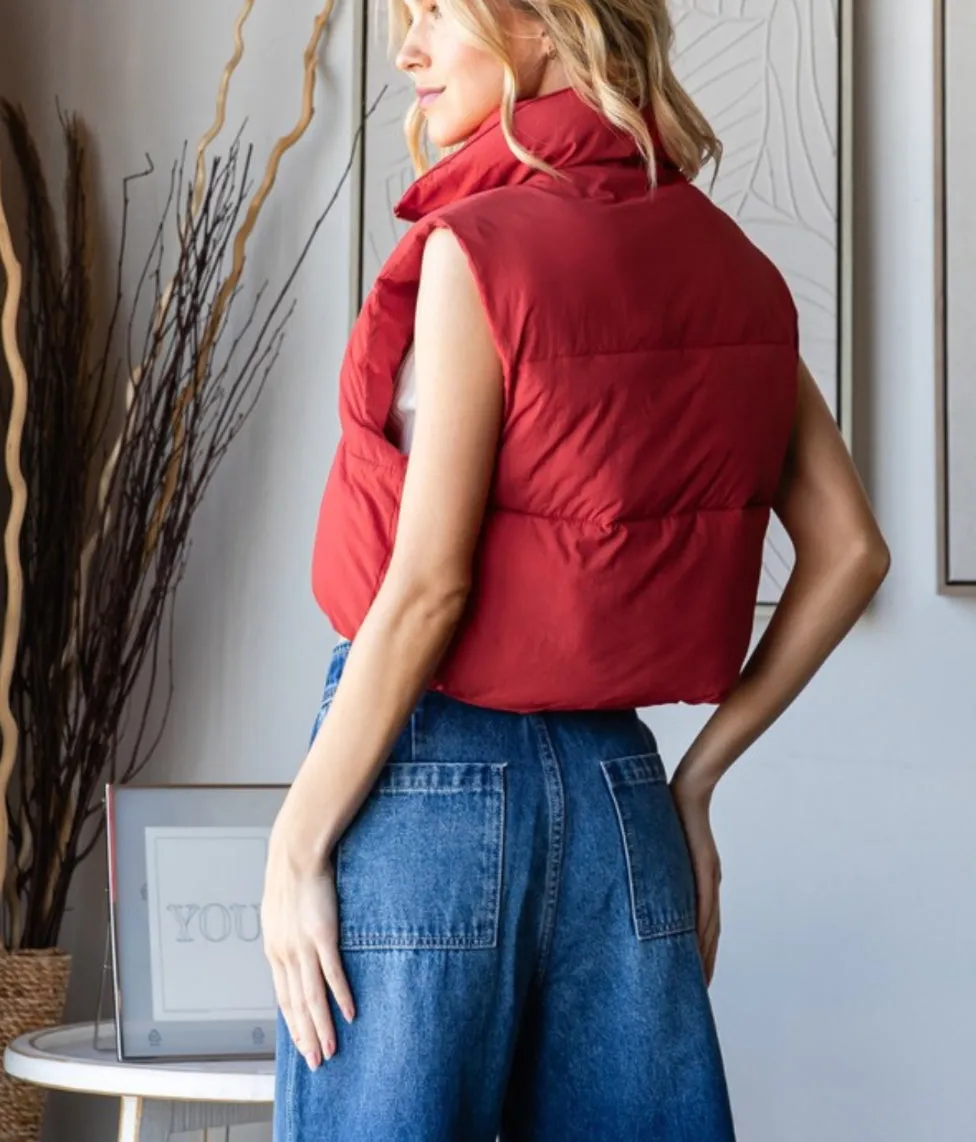 Crop Fit Adjustable Puffer Vest