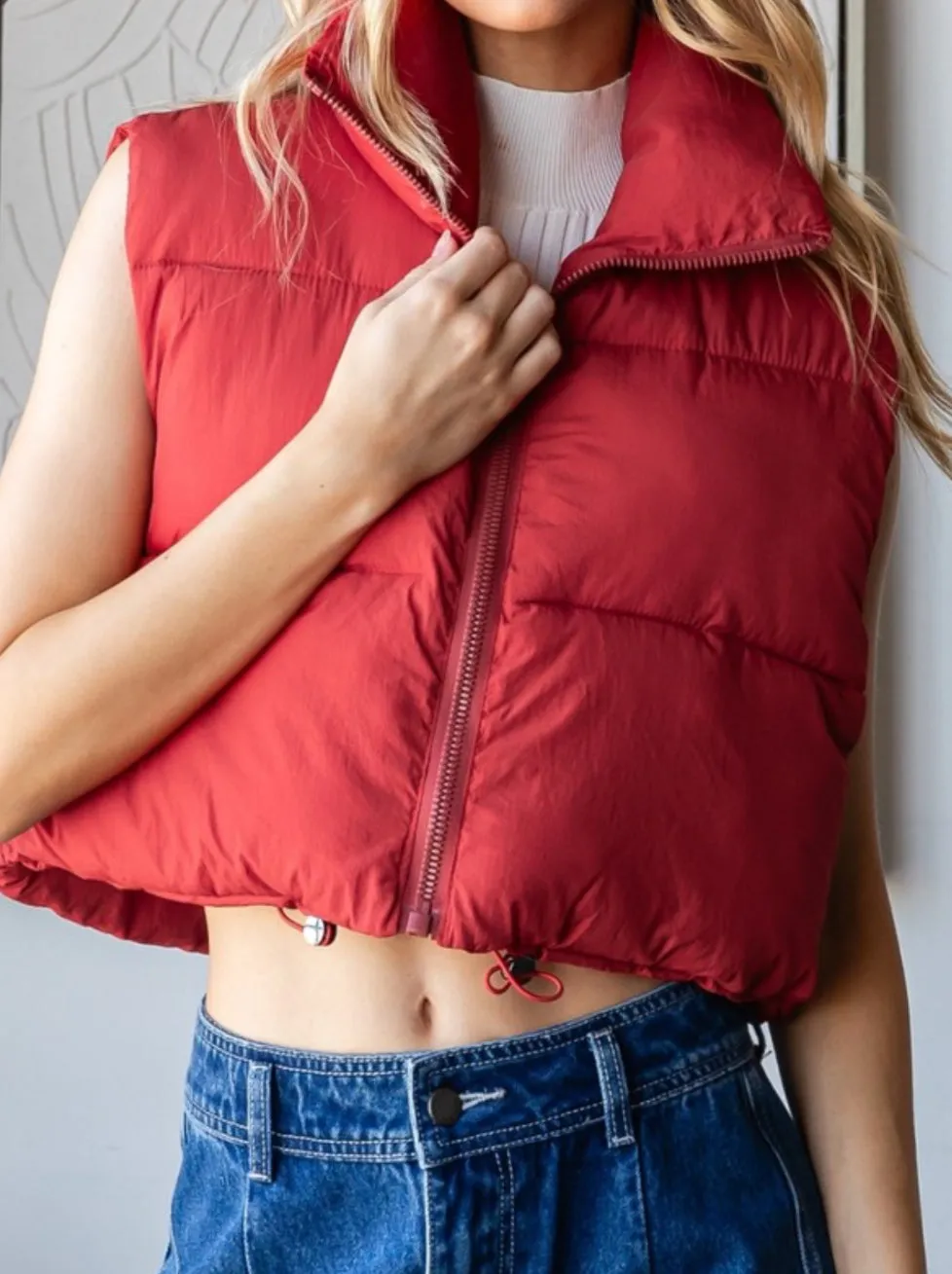 Crop Fit Adjustable Puffer Vest