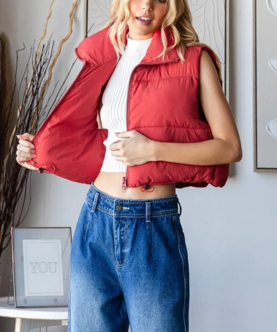 Crop Fit Adjustable Puffer Vest