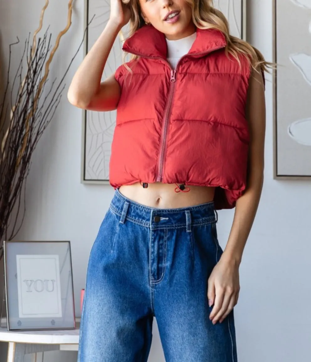 Crop Fit Adjustable Puffer Vest