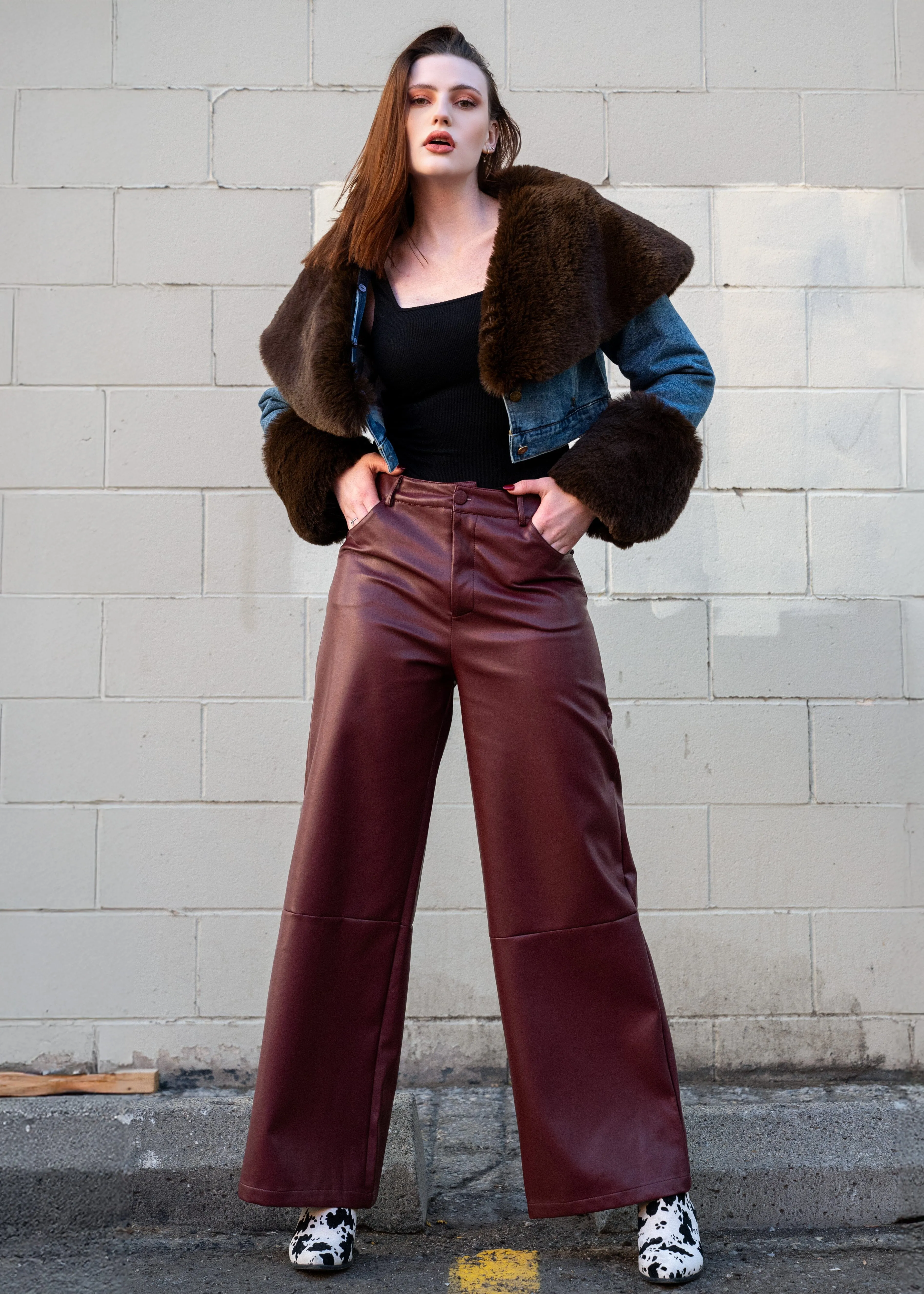 Cropped Denim Faux Fur Trimmed Jacket