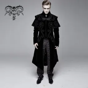 CT13401 Hand-embroidered cape collar black velveteen gothic coat for men