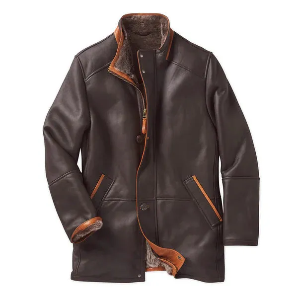 Dark Brown Premium Shearling Leather Coat