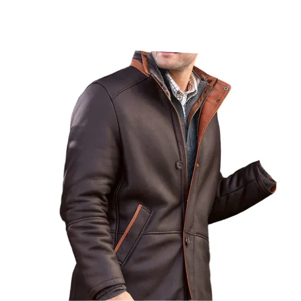 Dark Brown Premium Shearling Leather Coat