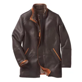 Dark Brown Premium Shearling Leather Coat