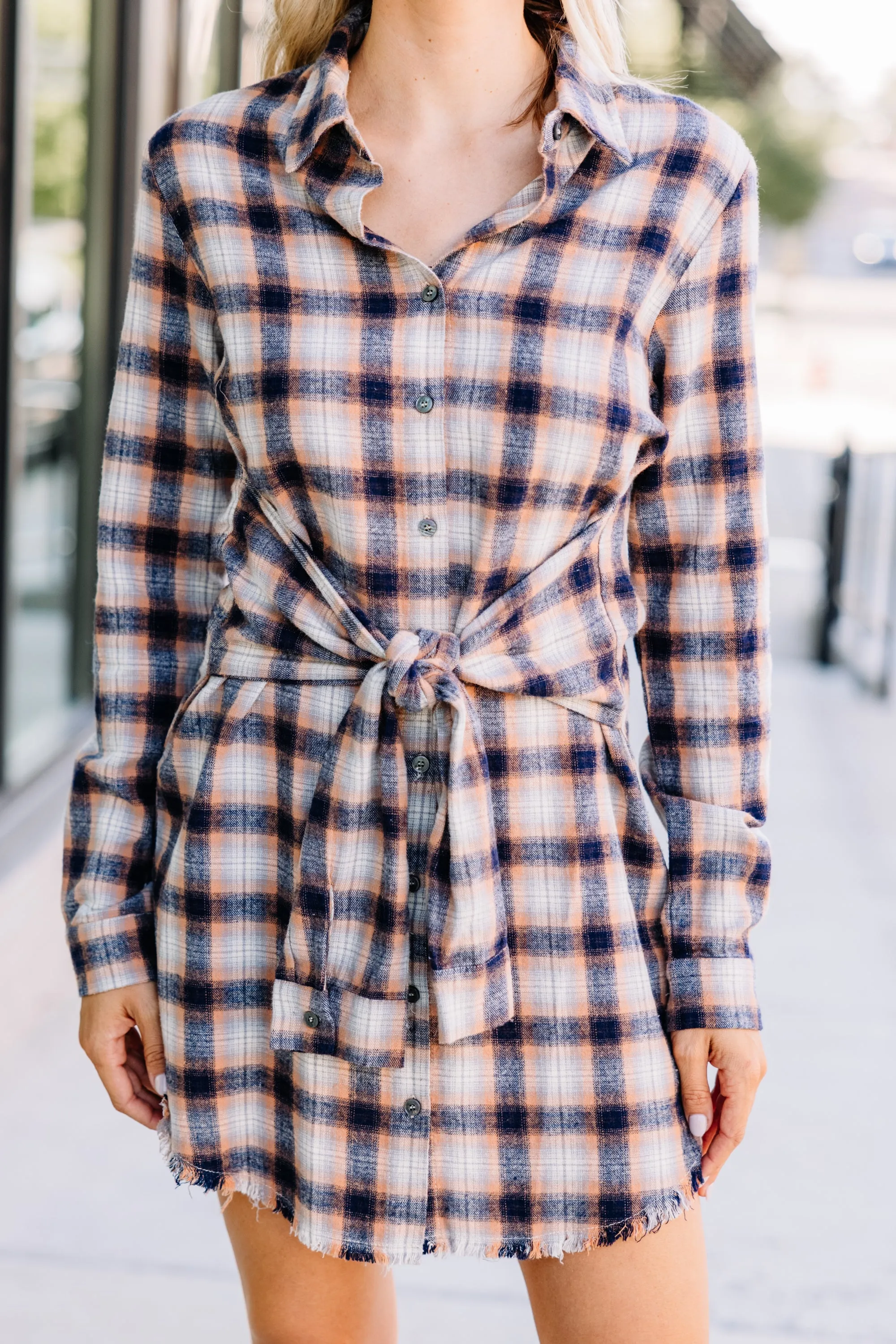 Dream Easy Camel Brown Plaid Dress
