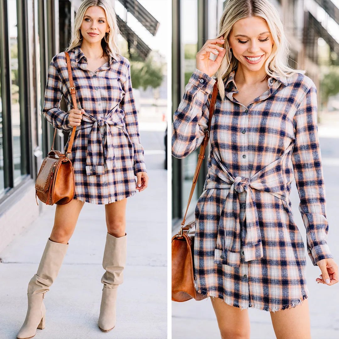 Dream Easy Camel Brown Plaid Dress