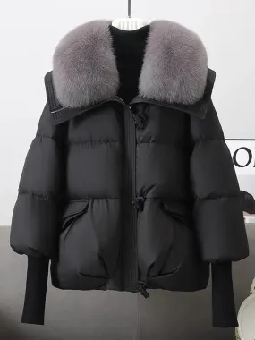 Elegant Faux Fur Collar Puffer Jacket