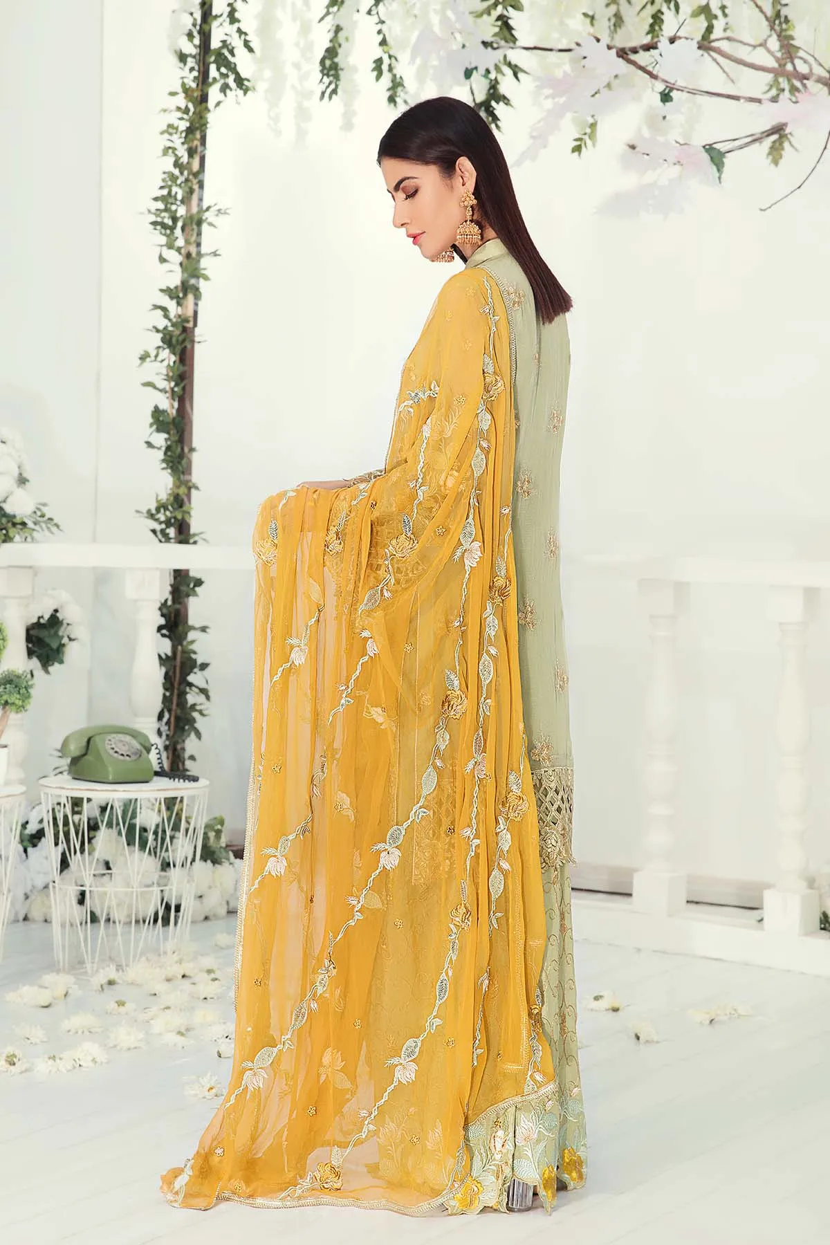 Embroidered Chiffon Suit in Cream Color #J6117