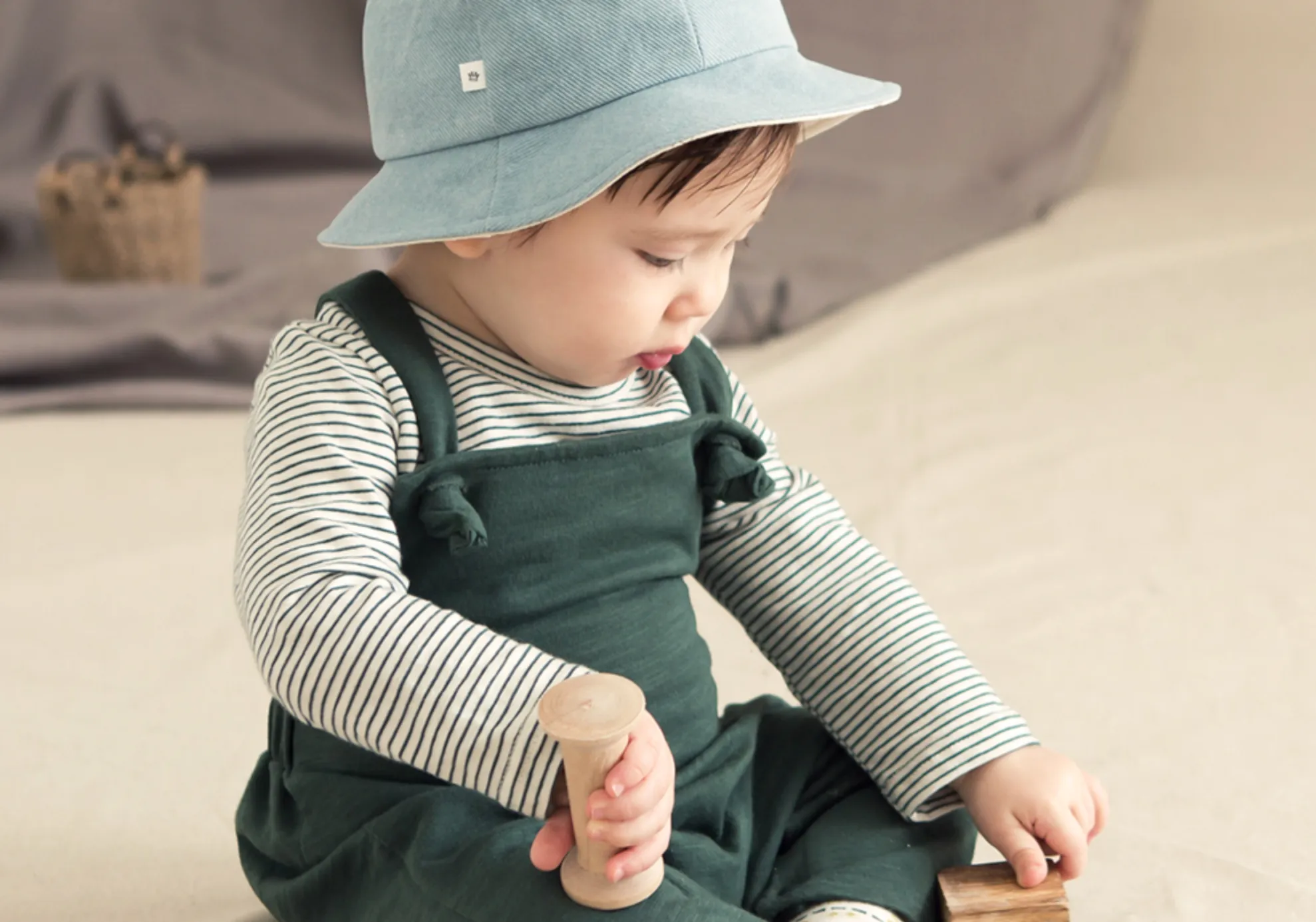Evergreen Stripe Tee & Overall Set