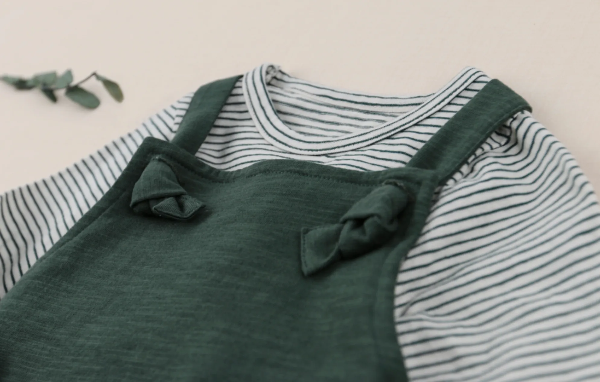 Evergreen Stripe Tee & Overall Set
