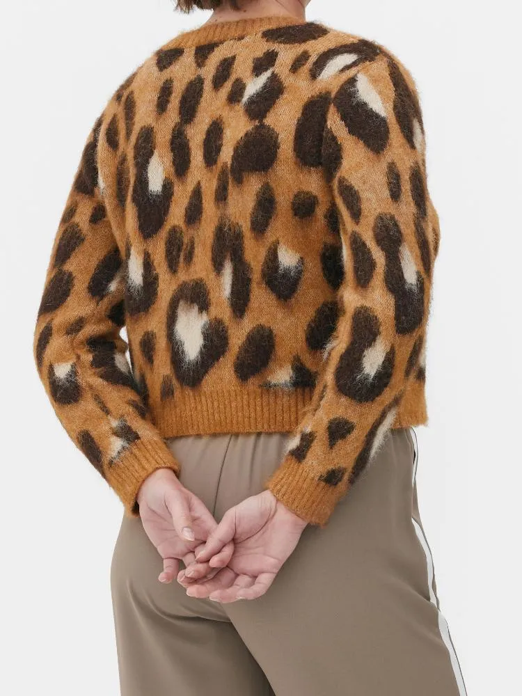 Fall and Winter Fashion Leopard Print Wool Cardigan