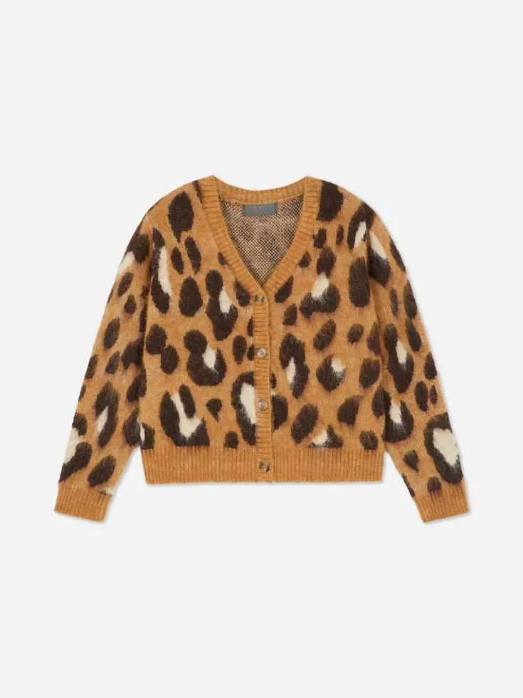 Fall and Winter Fashion Leopard Print Wool Cardigan