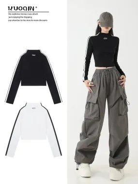Fancy Black Short Slim Long Sleeve T-shirt Top