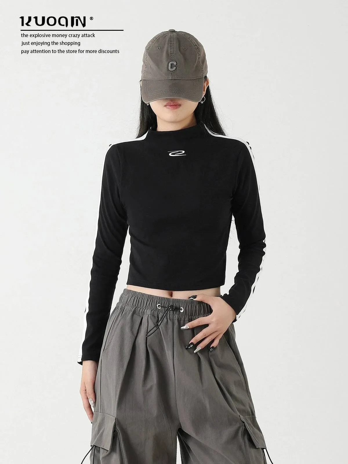 Fancy Black Short Slim Long Sleeve T-shirt Top