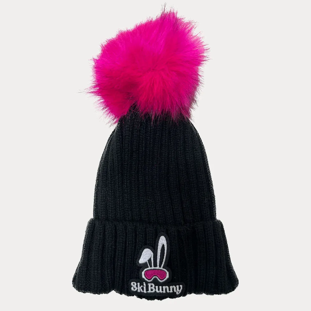 Faux Fur Pom Pom Ski Bunny Hat