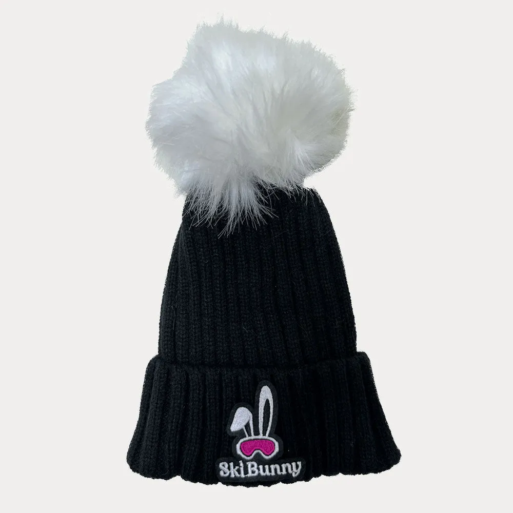 Faux Fur Pom Pom Ski Bunny Hat