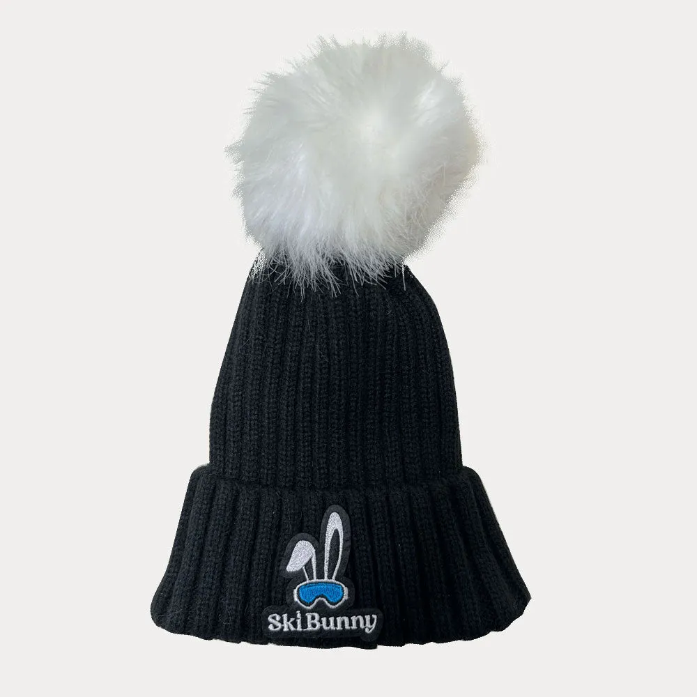 Faux Fur Pom Pom Ski Bunny Hat
