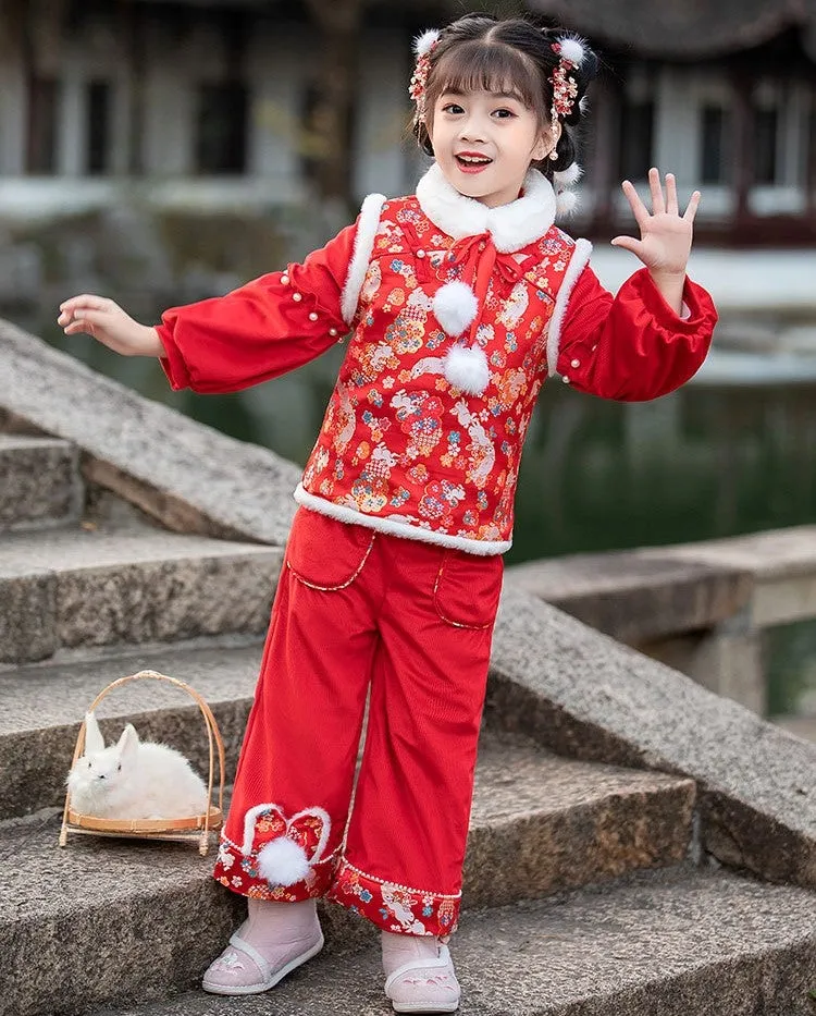 Floral Brocade Wadded  Waistcoat Girl's Traditional Chinese Suit