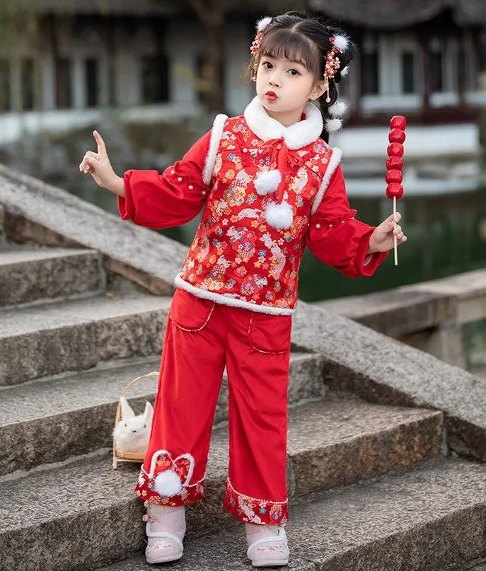 Floral Brocade Wadded  Waistcoat Girl's Traditional Chinese Suit