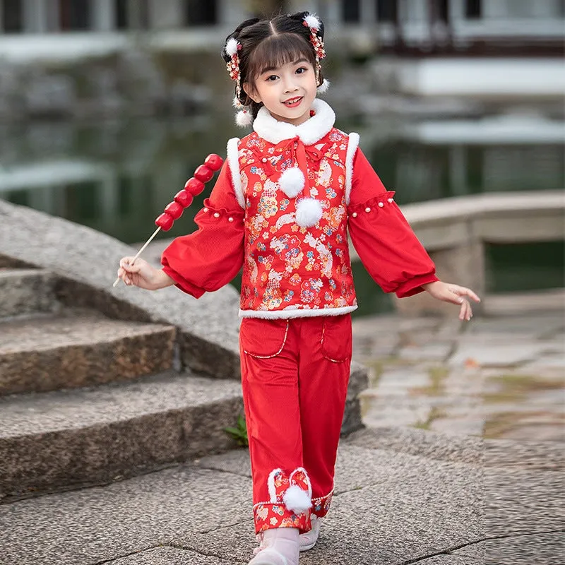 Floral Brocade Wadded  Waistcoat Girl's Traditional Chinese Suit