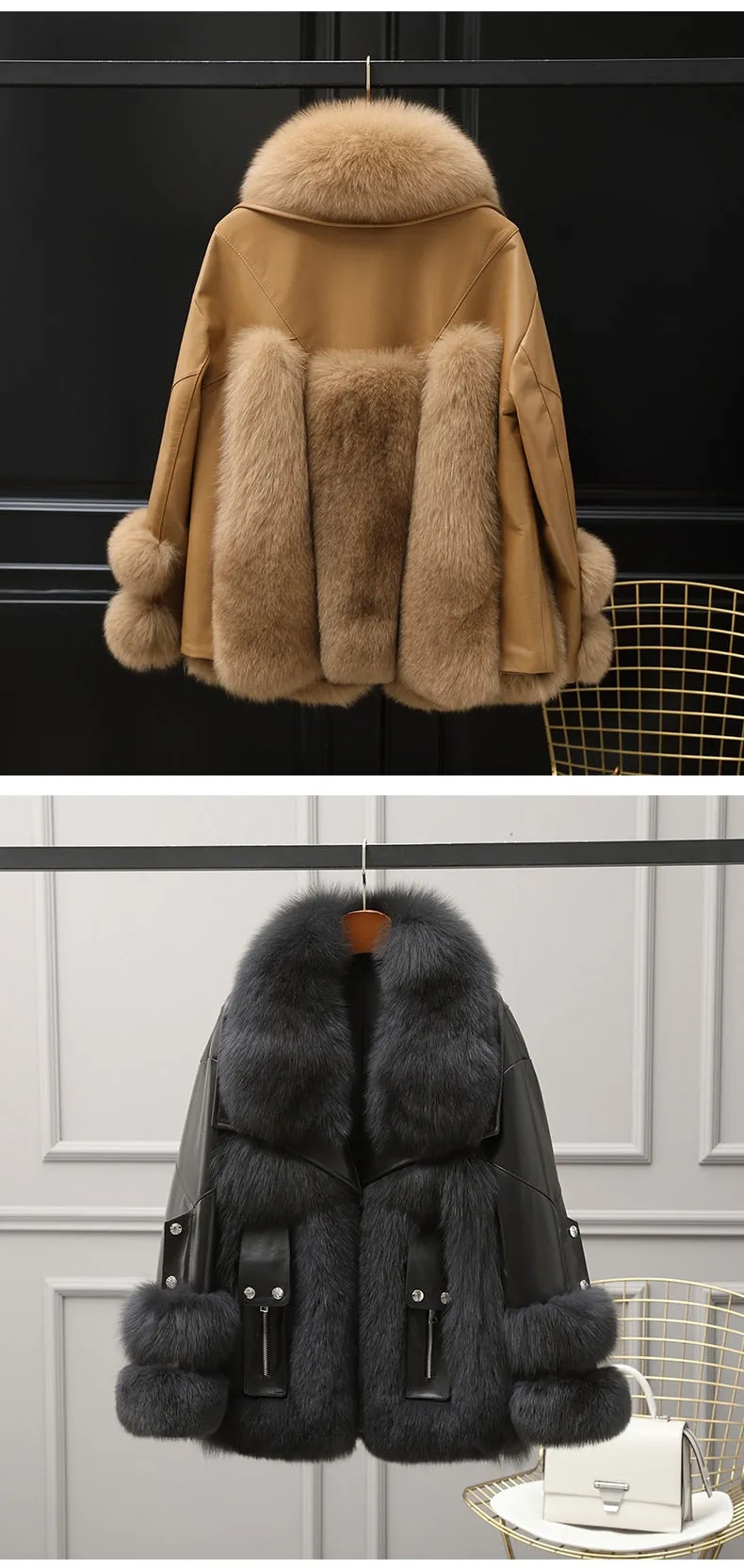 Fox Fur Turf and Genuine Leather Coat