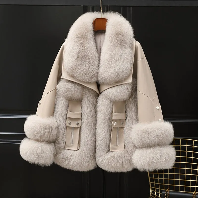 Fox Fur Turf and Genuine Leather Coat