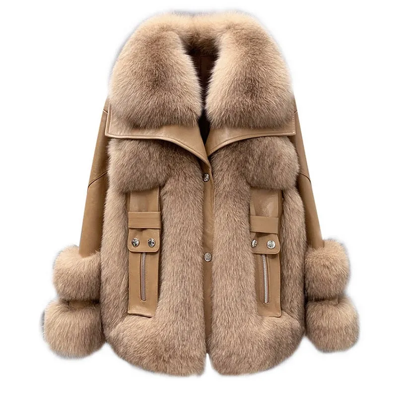 Fox Fur Turf and Genuine Leather Coat