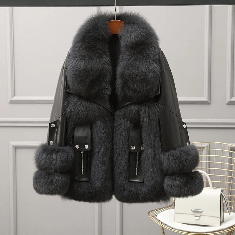 Fox Fur Turf and Genuine Leather Coat