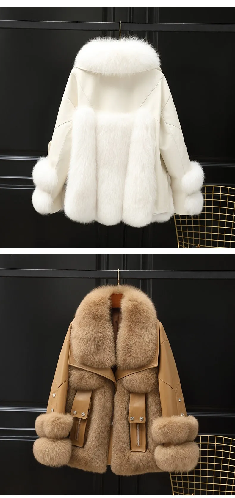 Fox Fur Turf and Genuine Leather Coat
